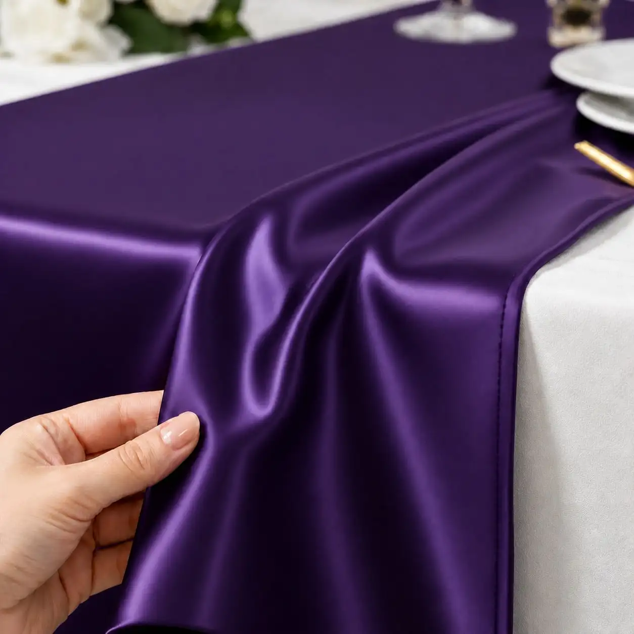 10PCS Satin Table Runners, 11.4 × 108.3 Inches, Solid Color Table Sashes For Wedding Reception, Banquet, Birthday Party, Anniver