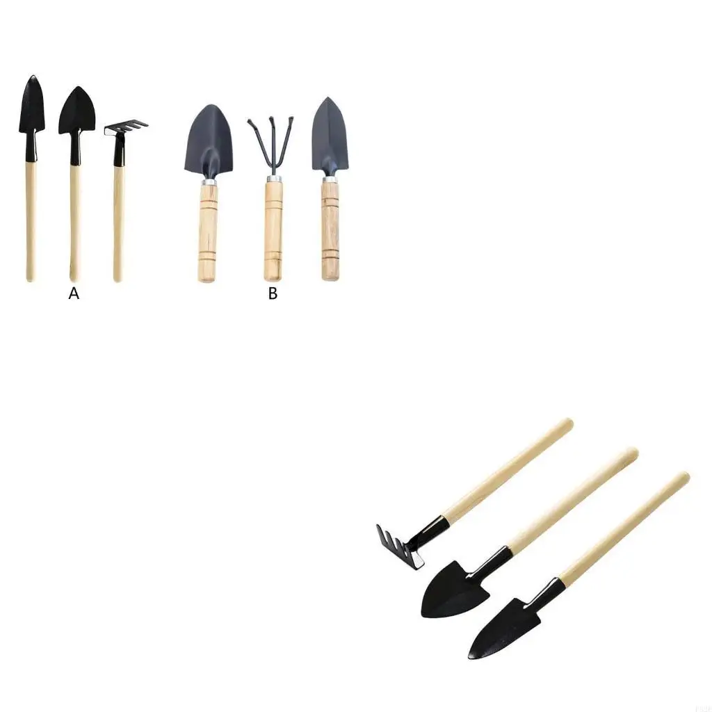 P82Eガーデン園芸ツール3PCSセット植物バルコニーガーデン用のシャベルレーキトローウェル