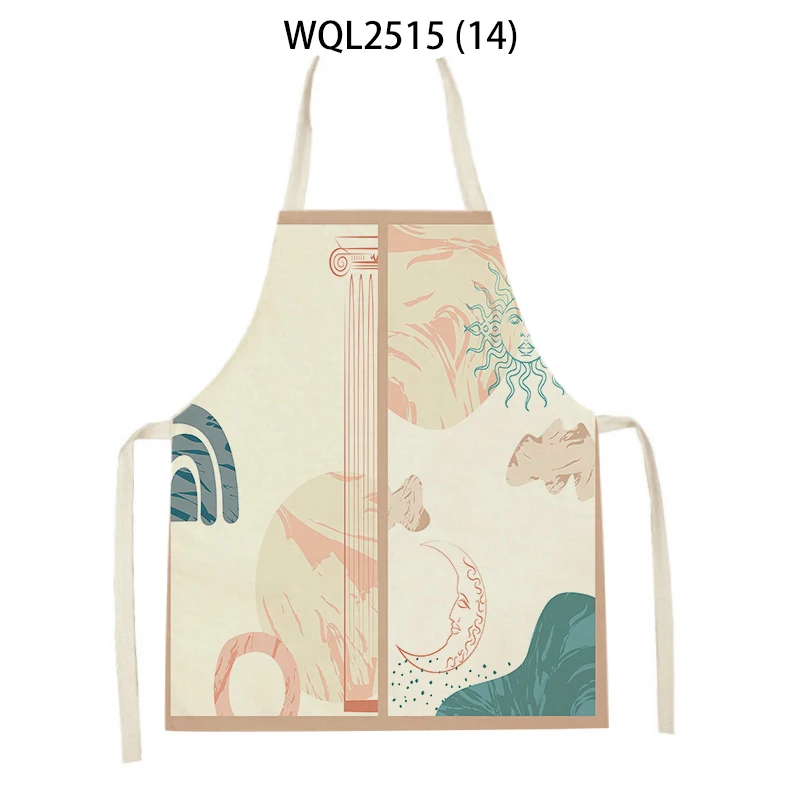 

Льняной кухонный фартук без рукавов с абстрактным художественным принтом листьев и растений для шеф-повара, приготовления пищи, выпечки и уборки домашнего использования