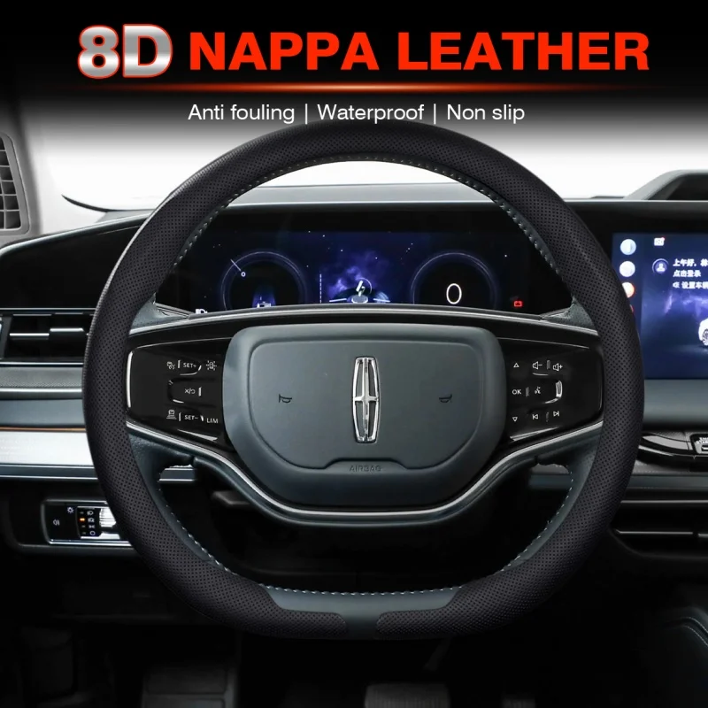 

8D Nappa leather Car Steering Wheel Cover For Lincoln Z MKZ MKC MKX MKT MKS N Non-Slip Leather Breathe Auto Accessories