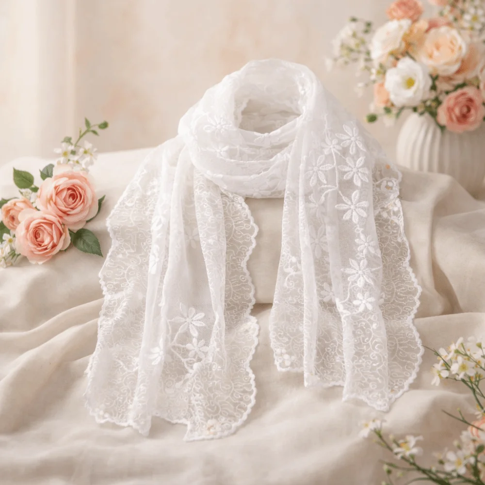 

New Lace Material Lace Scarf Embroidery Design Luxury Sense Decorative Scarf Elegant Super Fairy Embroidery Scarf Summer Season
