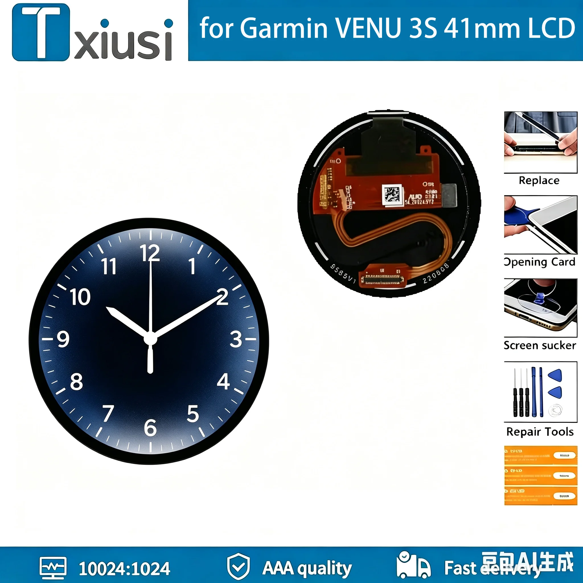 LCD Screen Display for Garmin VENU 3S 41mm LCD Screen Smart Watch Without Frame Cover for Garmin VENU 3S LCD Replacement