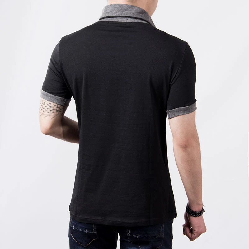 Camisetas ajustadas de manga corta para hombre, Camisa de algodón con cuello en V y botones, color negro, talla grande, 2024