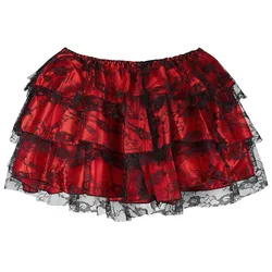 Woman Mini Skirt Steampunk Lace Tutu High Low Skirts Floral Mesh Tulle Gothic Layered Ruffled Dresses Vintage Dress Plus Size