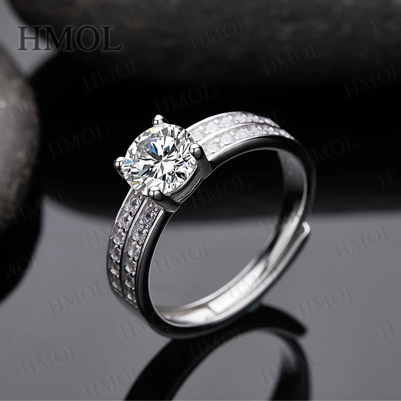 

Exquisite Moissanite Round Cut VVS1 Wedding Ring Double-row Micro-set Four-prong Design 925 Silver Engagement Bridal Jewelry