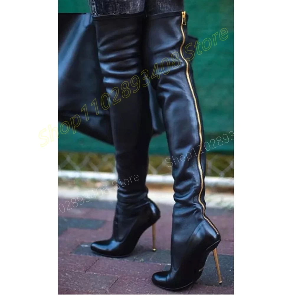 Black Matte Leather Back Zipper Over the Knee Boots Stiletto High Heel Concise Style Fashion Women Shoes 2024 New Para Mujere