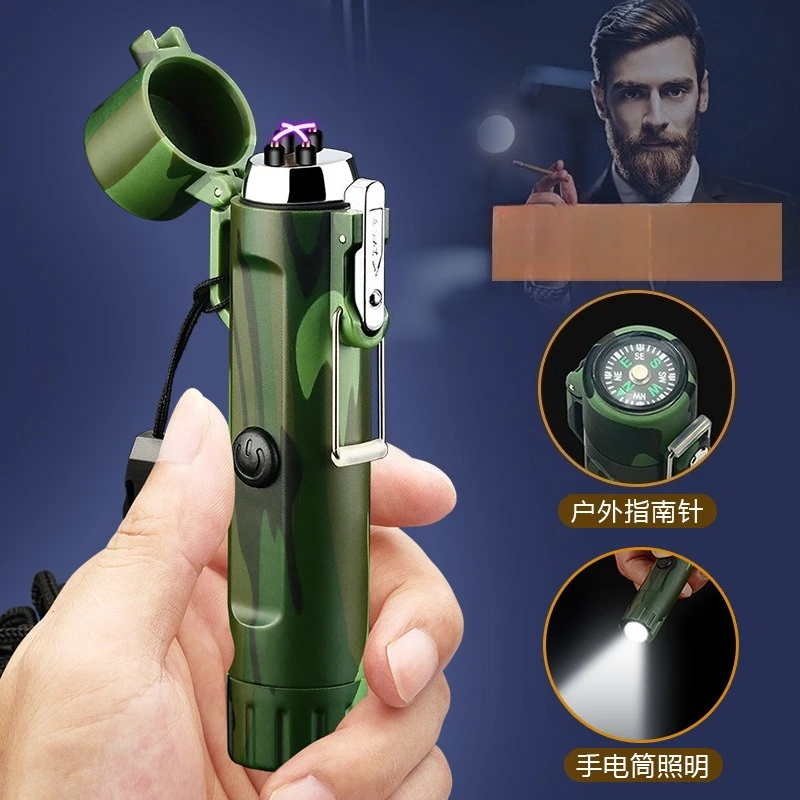 

Outdoor Camping Waterproof Belt Lighting Emergency Light Dual Arc Charging Lighter with Compass