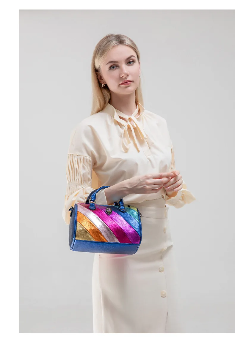 Niche Design Damentasche Farbkontrastnähte Regenbogen Tragbare Handtasche Umhängetasche Quadratische PU-Umhängetasche