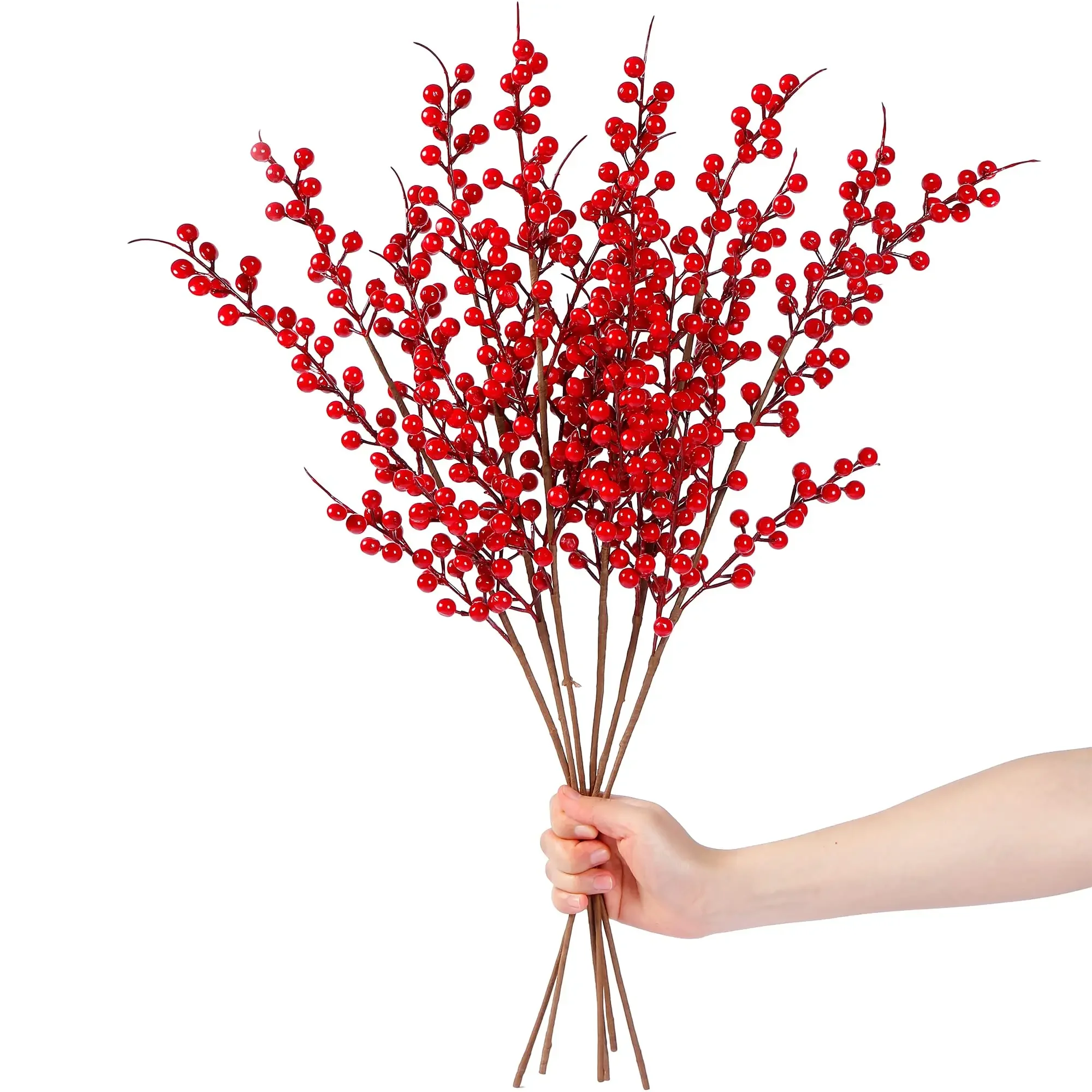 Artificial Red Berry Stem 53cm Christmas Red Berries Holly Branch for Floral Arrangement Xmas Tree Holiday Home DIY Craft Decor