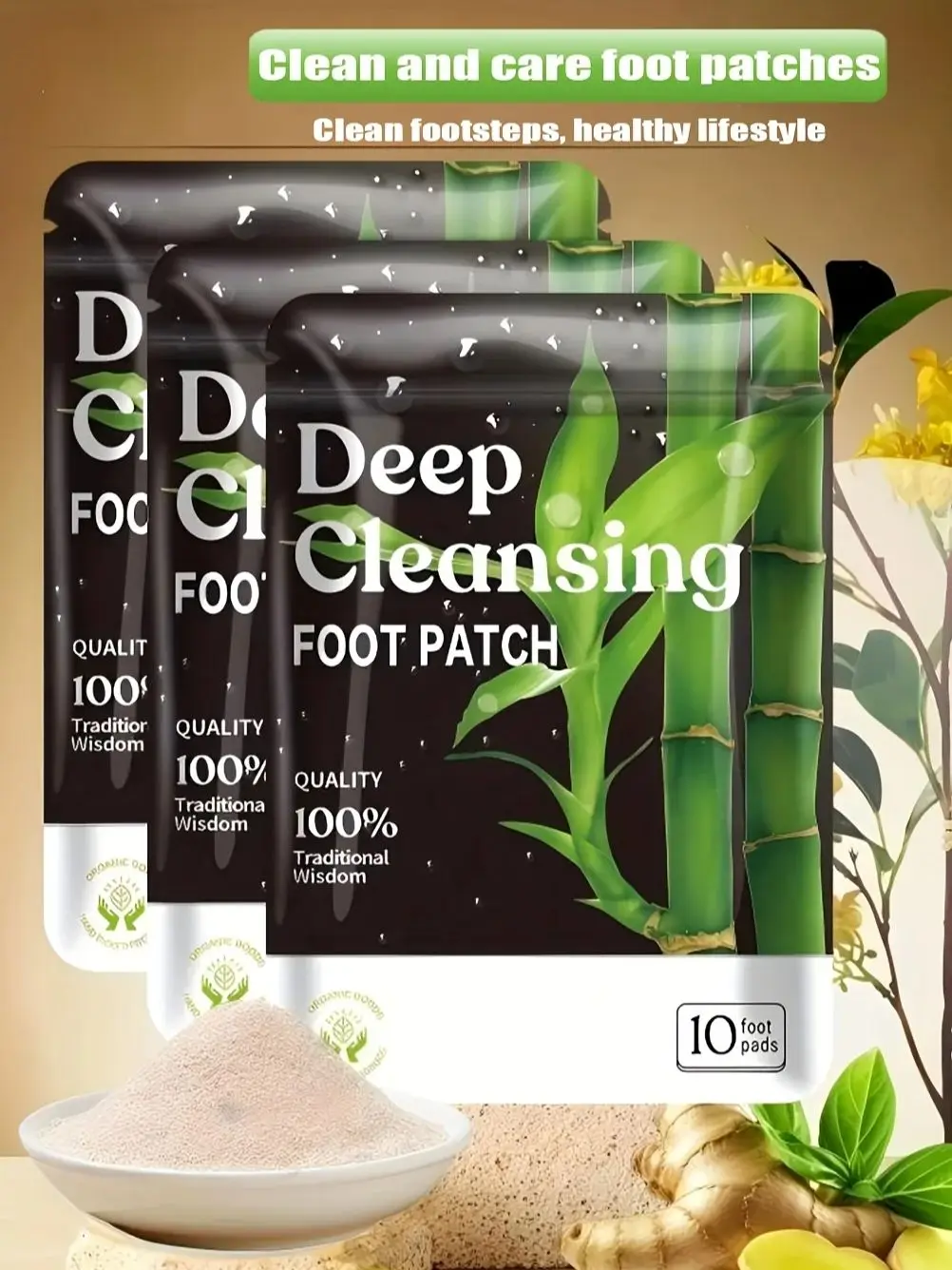 30 coussinets de pieds pour soins de nettoyage en profondeur, coussinets de pieds en poudre de vinaigre de bambou naturel et de gingembre, coussinets de Massage pour les pieds après le bain des