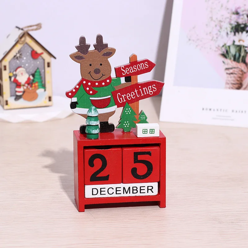 Wooden Countdown Calendar Christmas Decorations Ornament Gift Party Supplies Window Table Home Decor Santa Claus Snowman Elk