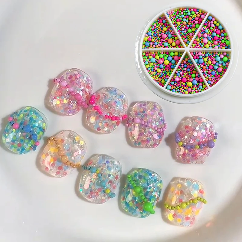 Mini macaron bubble beads para decoração de unhas, charme 3d, cores, metal, doces, caviar, diy, acessórios kawaii, 1 caixa