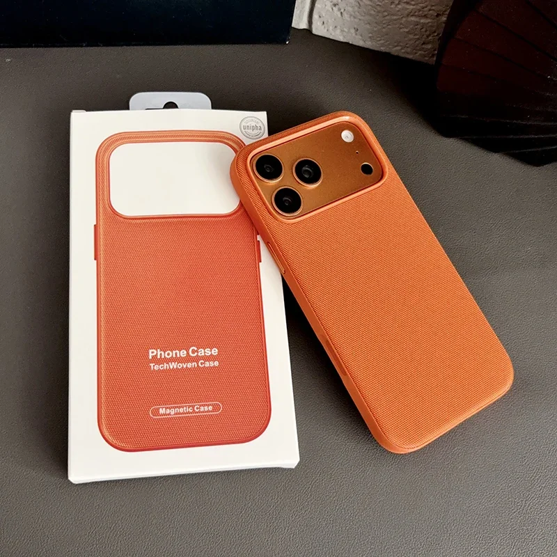 Luxe, officiële, technisch geavanceerde, geweven magnetische hoes voor iPhone 18, 17, 16, 15, 14, 13 Pro Max, compatibel met Magsafe, originele hoes van technisch materiaal.