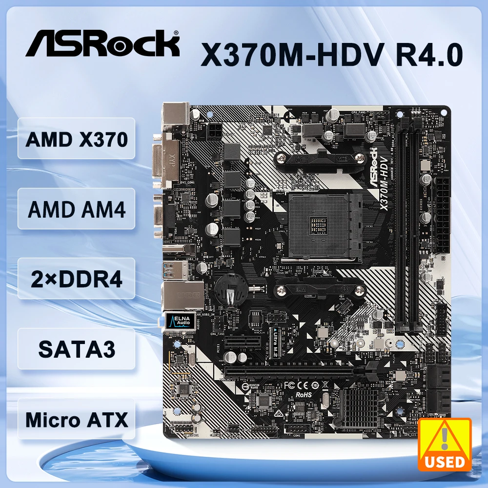 

ASRock X370M-HDV R4.0 motherboard AMDX370 DDR4 AM4 32GB NVMe SSD PCI-E 3.0 Micro ATX support Ryzen 5 5600 4600G PRO 2700X cpu