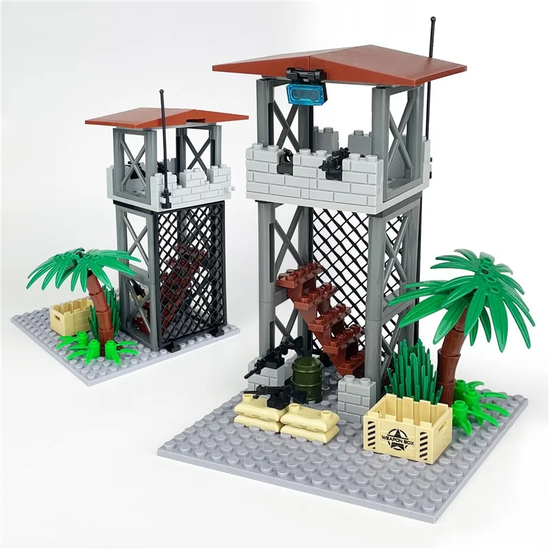 MOC City Military Guard Tower Building Blocks Field Command Post Bricks Toys for Children Boys Thanksgiving Day