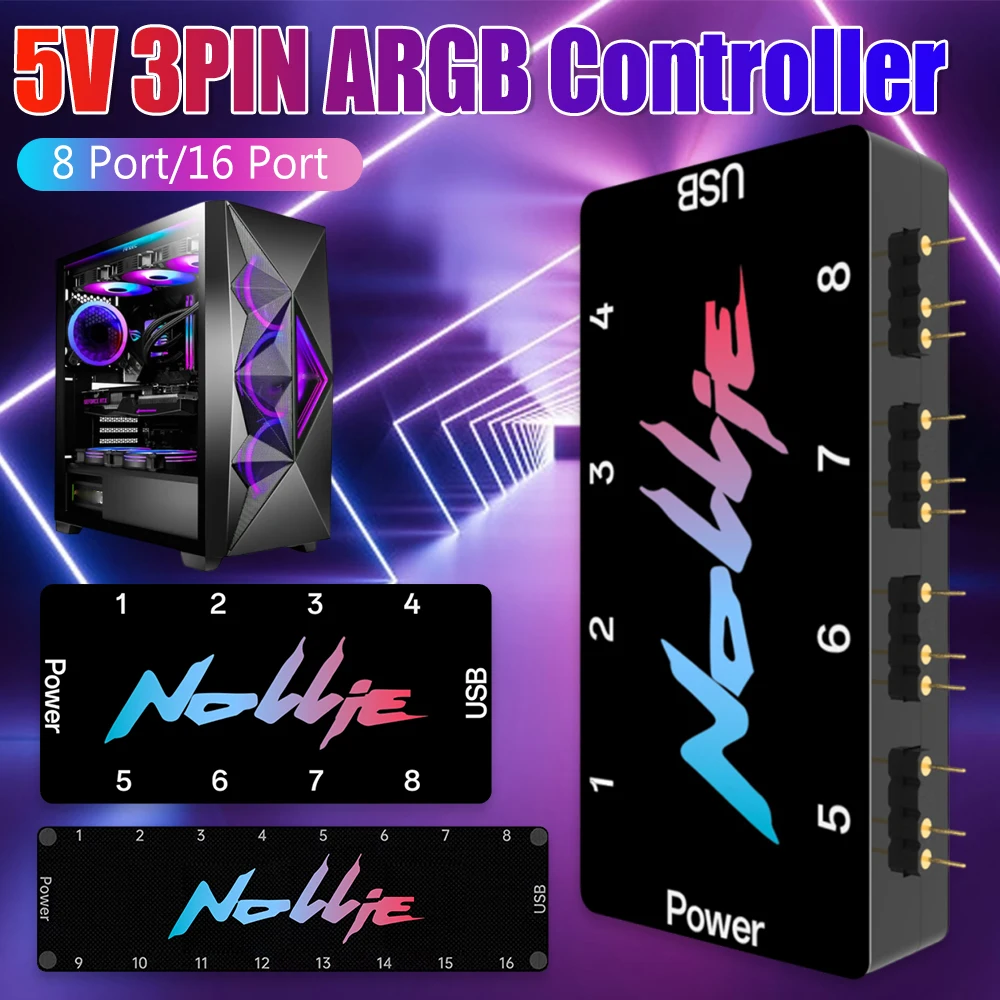 

5V 3PIN ARGB Controller 8 Way Addressable ARGB Splitter Support SignalRGB OpenRGB SATA Power for Extended Motherboard Interface