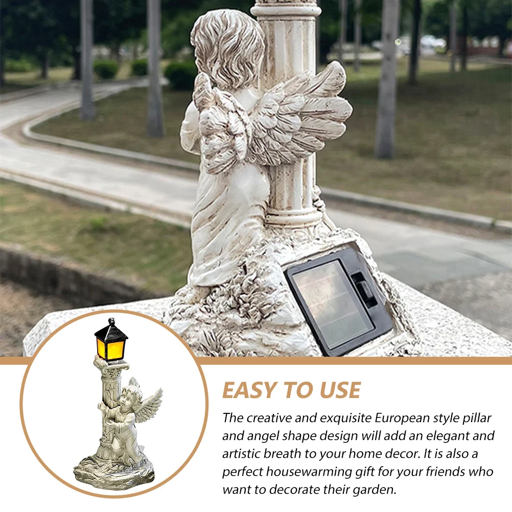 

Roman Column Angel Ornaments Resin Statue Solar Garden Decor Outdoor Glowing Decoration Waterproof LED Light Pillar Figurine