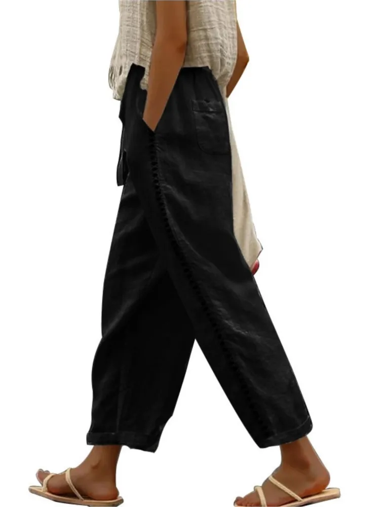 Casual Solid Pants Female Fashion Lace Hollow High Waist Long Pants For Women Office Holiday Womens Clothing Spring Summer New