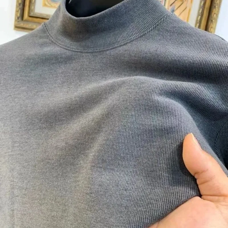 Men's Winter thicken Semi High Neck Thermal Underwear Autumn Basic Long Sleeved T-shirt Warm Clothes Casual Outdoor Warm Clothes
