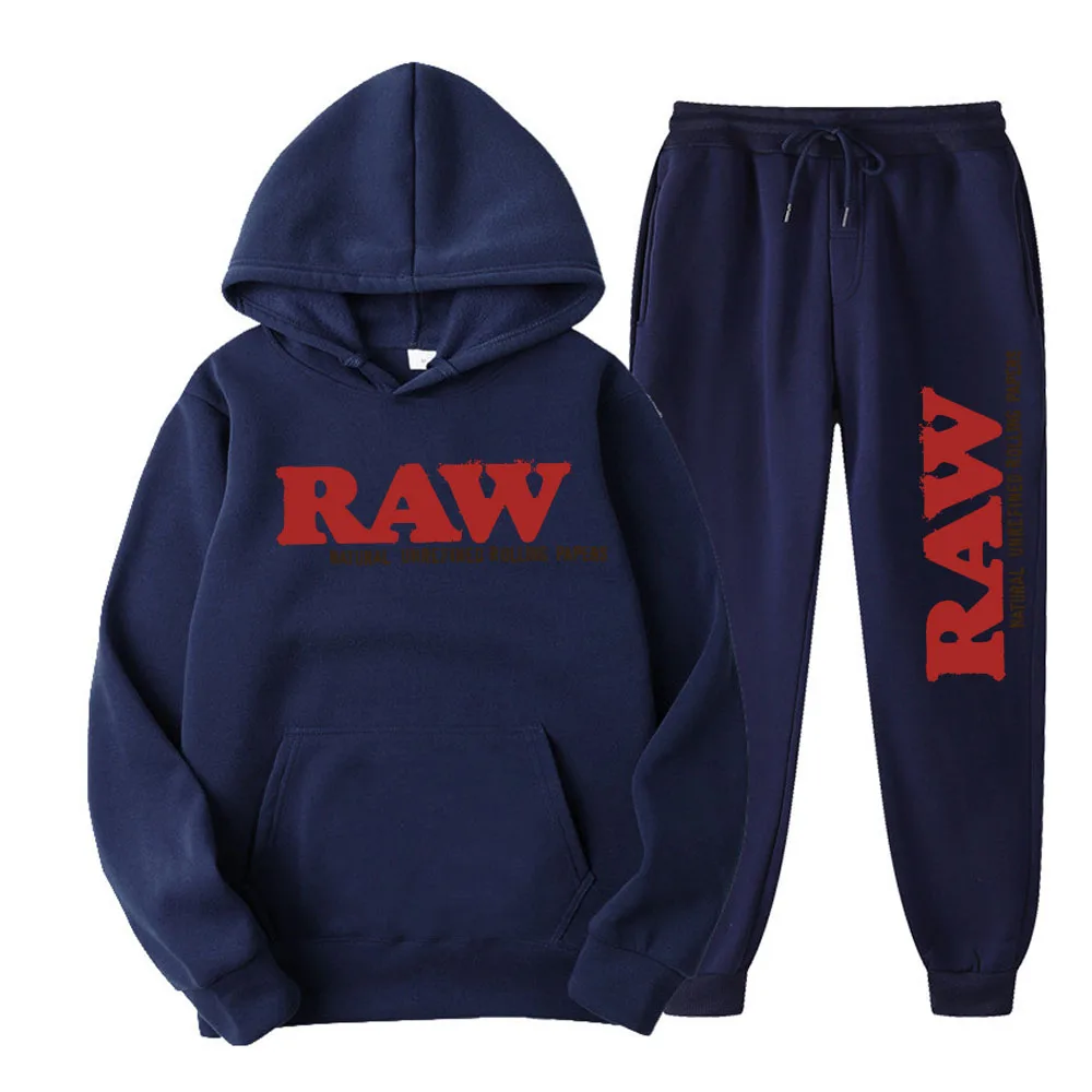 Man Sets RAW Hat Running Hoodie Sweatpants Men\'s Set 2PK Autumn Winter clothing Casual Woolen Hoodie suit Sportswear men sets