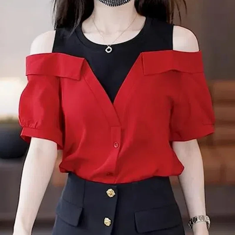 2024 Summer Women\'s Casual Fashion Elegant Commuting Round Neck Pullover with Hollow Open Back Panel Loose Short sleeved Top