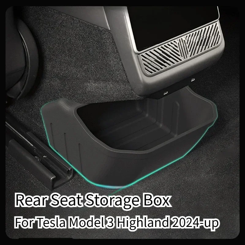 Rear Seat Storage Box for Tesla Model 3 Highland 2024 2025 2026 Below Rear Air Outlet Rear Seat Organizer Tray Car Accessories