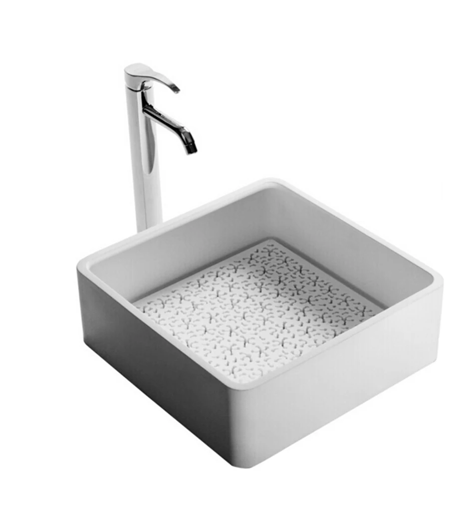 

Square Corian Solid Surface Stone Counter Top Vessel Sink Fashionable Cloakroom Stone Wash Basin RS3874-2-559