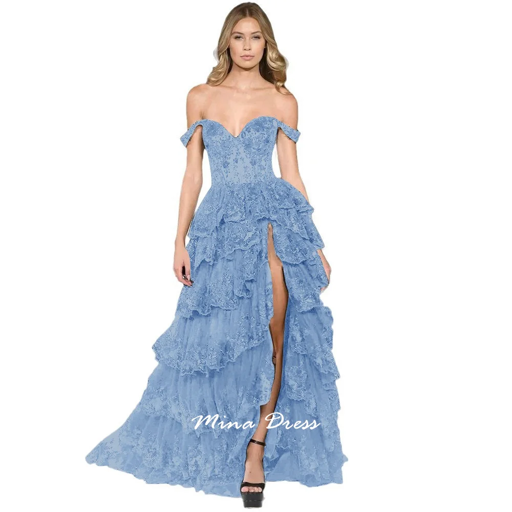 مينا مخصصة الطبقات كشكش بريق الجانب الشق بلا أكمام فستان جديد لضيوف الزفاف فساتين السهرة 2025 فستاين سهرة/فساتين الحفلات الفاخرة