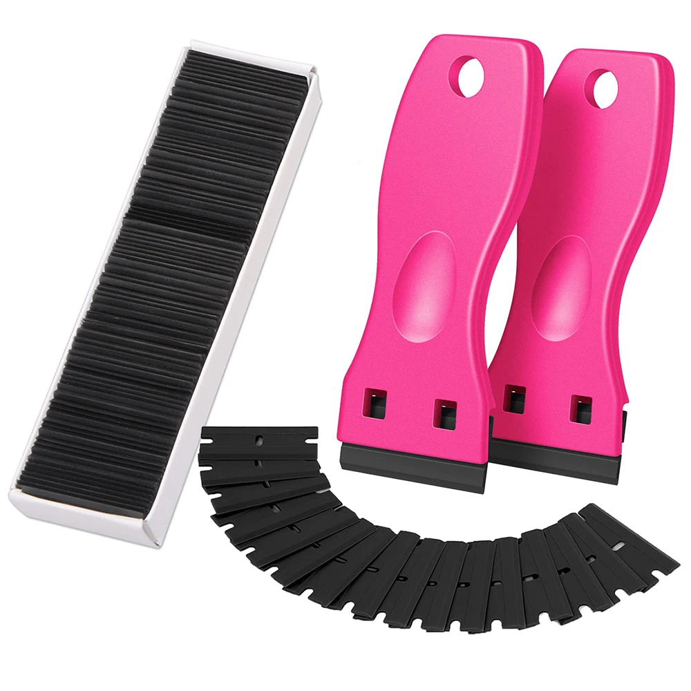 

TOFAR 2pcs Plastic Razor Blades Scraper 100pcs Blade Tools Kit Car Window Glass Vinyl Sticker Removal Stove Kitchen Cleaning