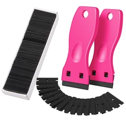 TOFAR 2pcs Plastic Razor Blades Scraper 100pcs Blade Tools Kit Car Window Glass Vinyl Sticker Removal Stove Kitchen Cleaning