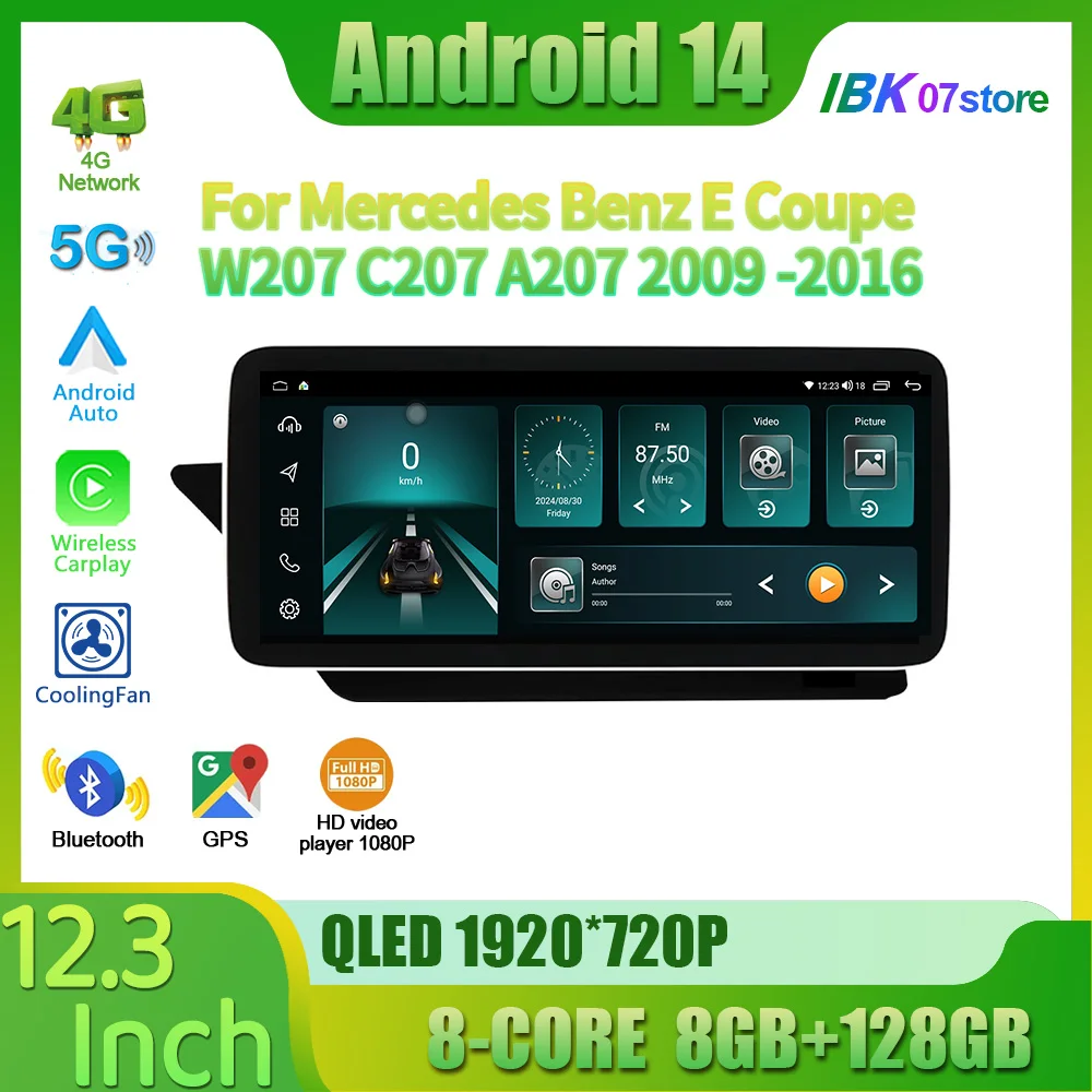 

12,3 дюйма для Mercedes Benz E Coupe W207 C207 A207 2009-2016, автомобильный радиоприемник Android 14, мультимедийная навигация, универсальный экран