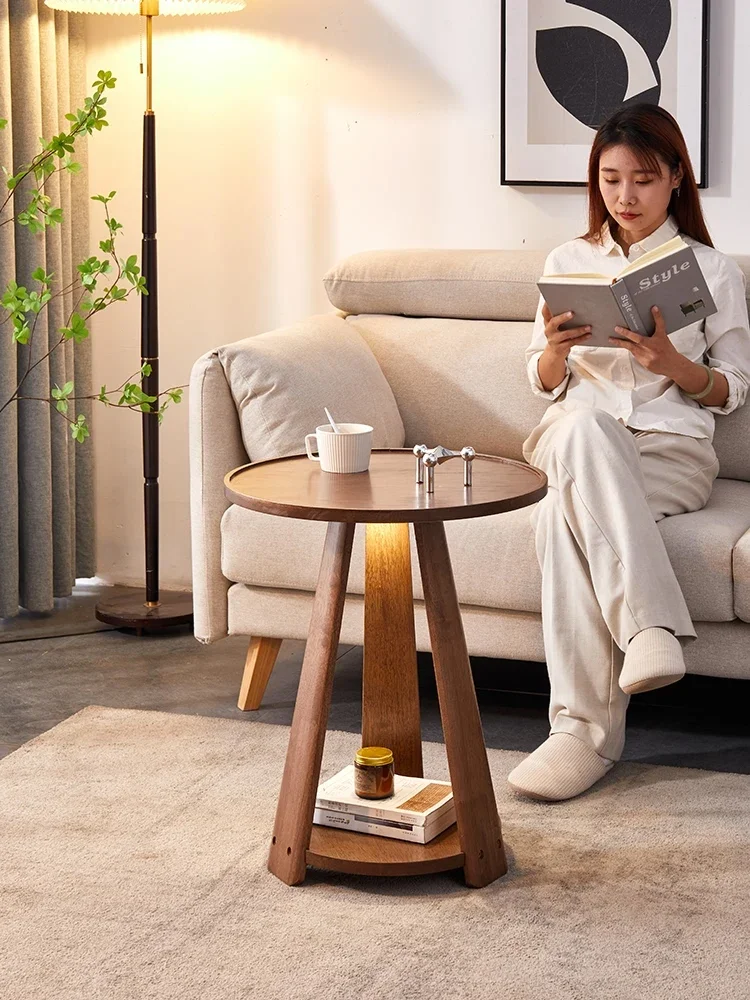 

Light luxury solid wood coffee side sofa small coffee mini storage small round table living room home bedroom