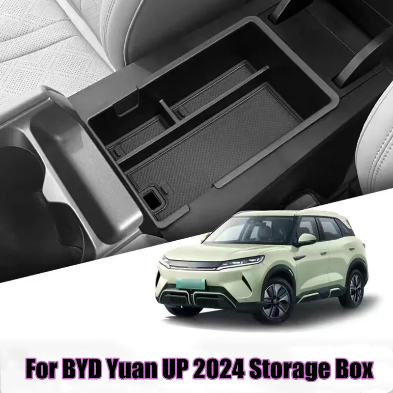 For BYD Yuan UP EV 2024 Accessories ABS Black Centra Armrest Secondary Storage Sort Tidy Up Box Center Console Organizer Tray