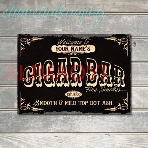 Personalised Cigar Bar Sign Man Cave Bar Wall Decor Vintage Signage Metal Plaque sign