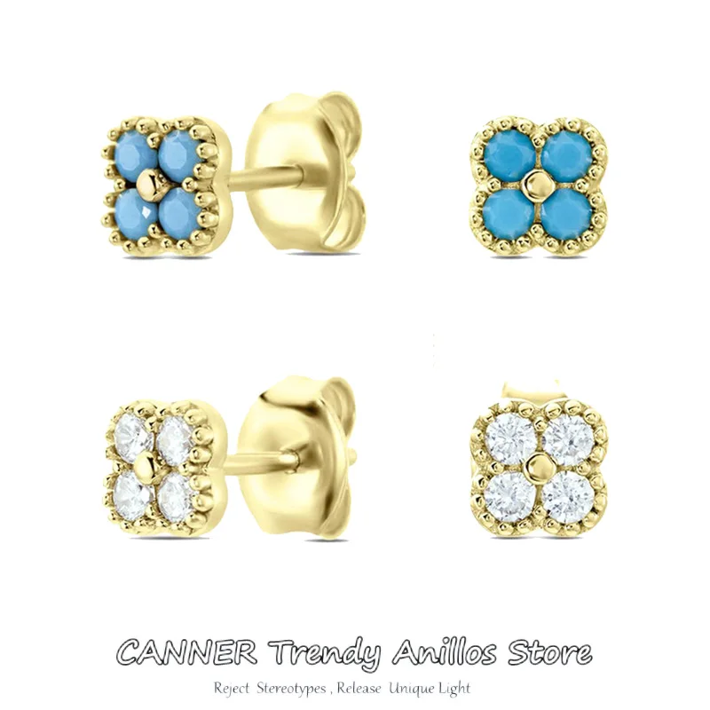 

CANNER 925 Sterling Silver Fashion Korean Petal Stud Earrings for Women Charm Retro Turquoise Ear Piercing Jewelry Accessories