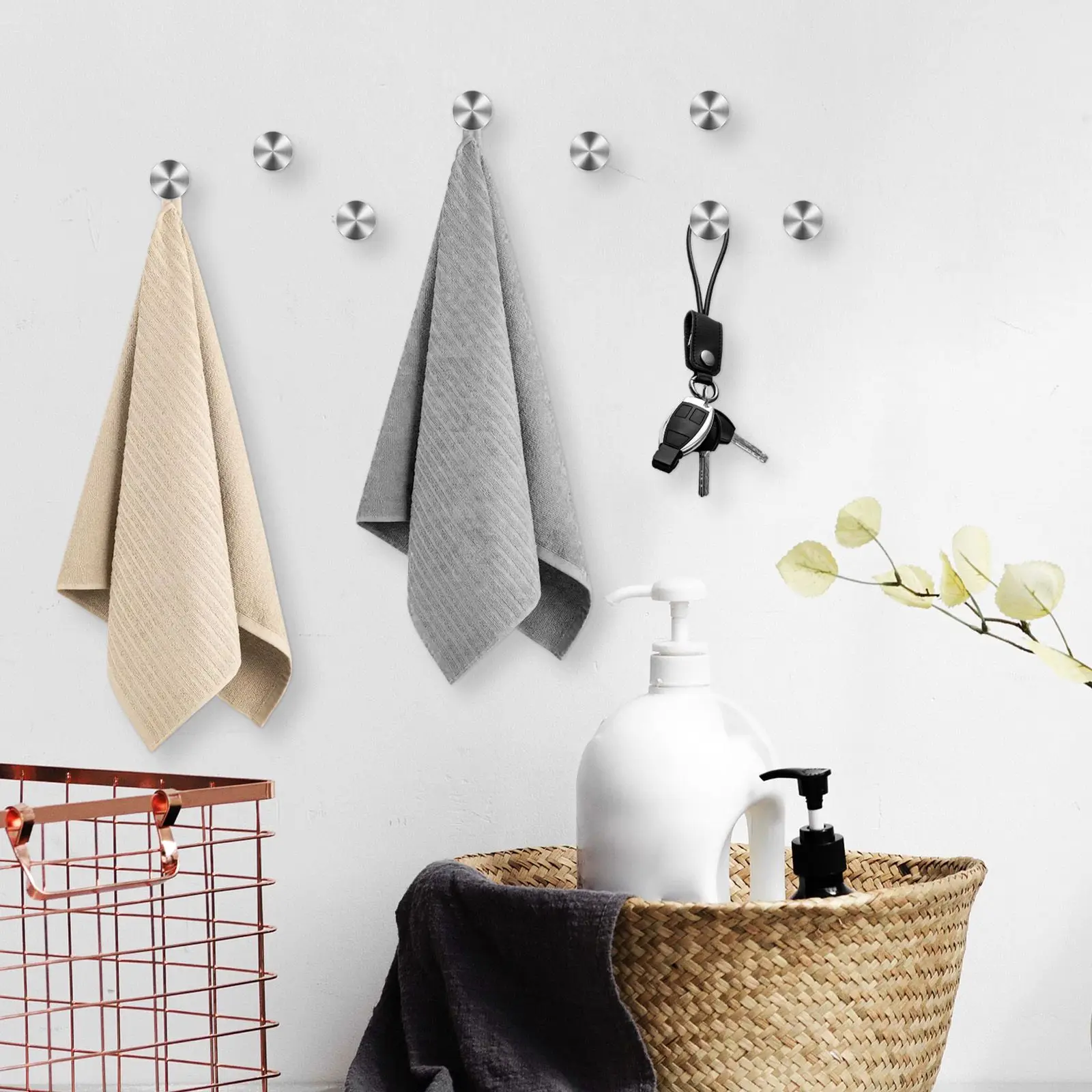 

8 Stainless Steel Hooks Pcs Drying Shower Loofah Kitchen Silver Clothing Bathroom Wall Towel Holder For Bathrooms Multi
