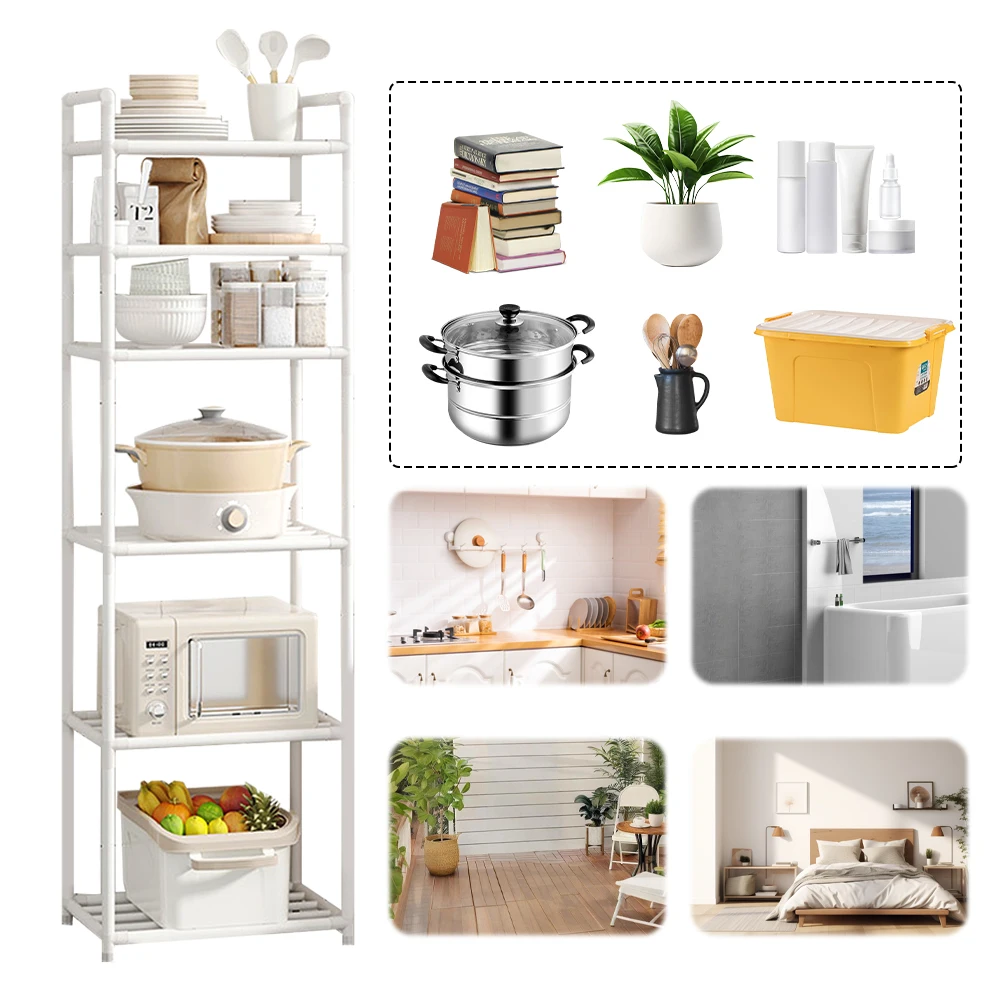 6 Tier Metal Storage Shelf Multi-Function Utility Shelf Storage Rack Shelving Unit Pantry Shelves for Kitchen Bathroom Laundry