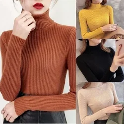 Womens Ladies Knitted Long Sleeve High Collar T Shirt Sweater Pullover Tops