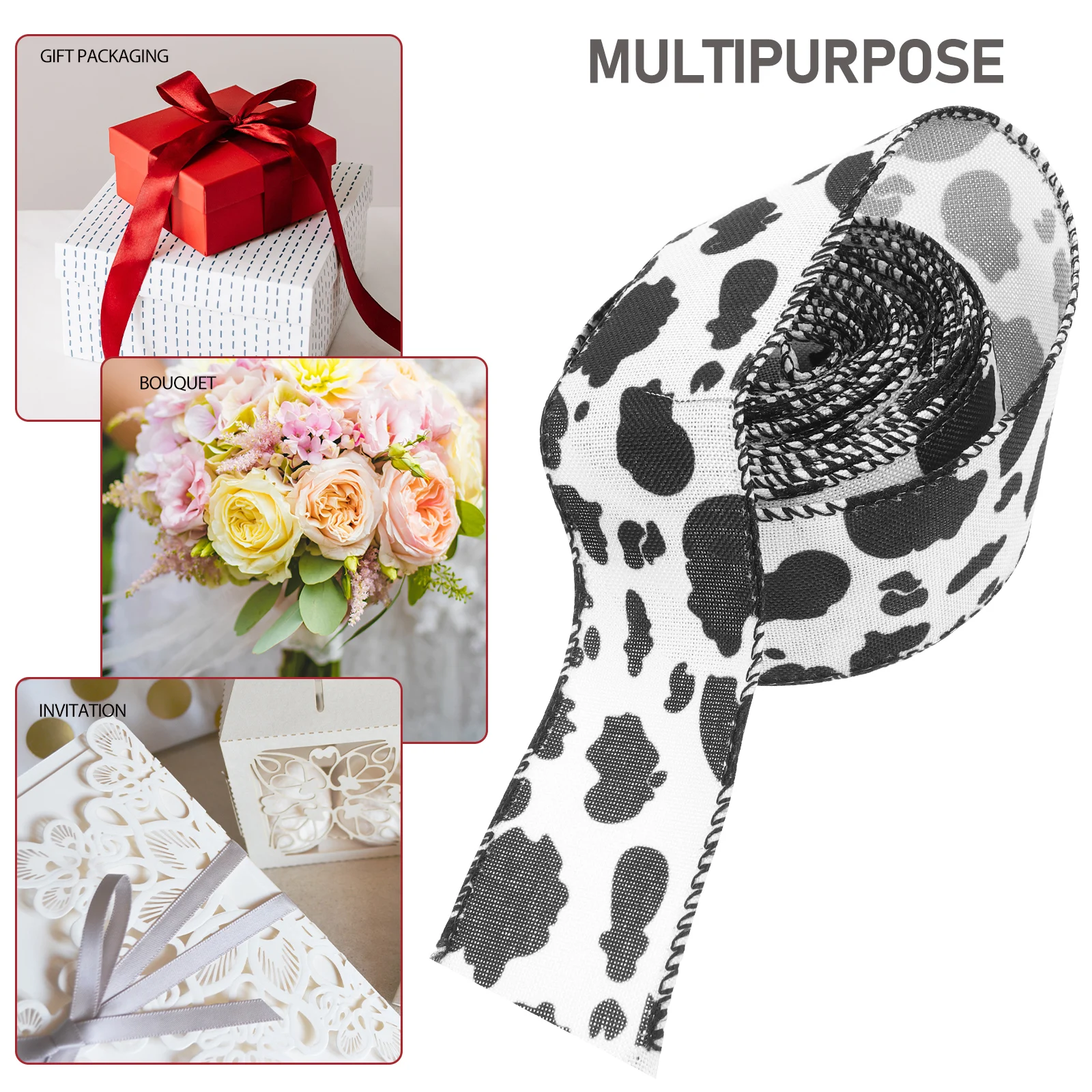 

3pcs 3 Rolls Cow Print Polyester Satin Wrapping Ribbon For Gift Box Diy Crafts Bow Making Wedding Party Decor Ribbon Roll