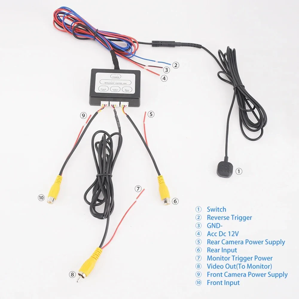Car Reversing Camera Video Switcher Manual Dual-Channel Converter for Front&Rear View Cams | Quick Toggle for Backup & Dash Cams