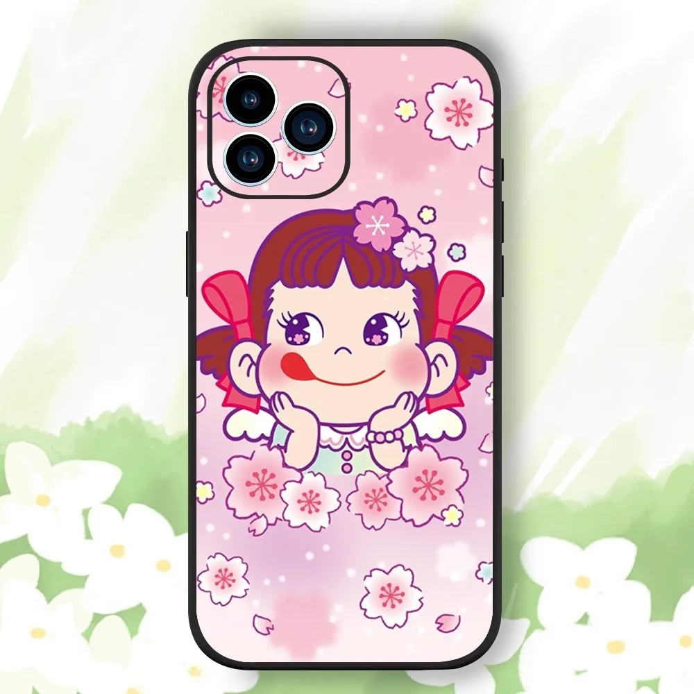 Fujiya Peko-chan Phone Case For iPhone 15,14,13,12,11,XS,XR,X,8,7,Pro,Max,Plus,mini Black Silicone Shell Cover