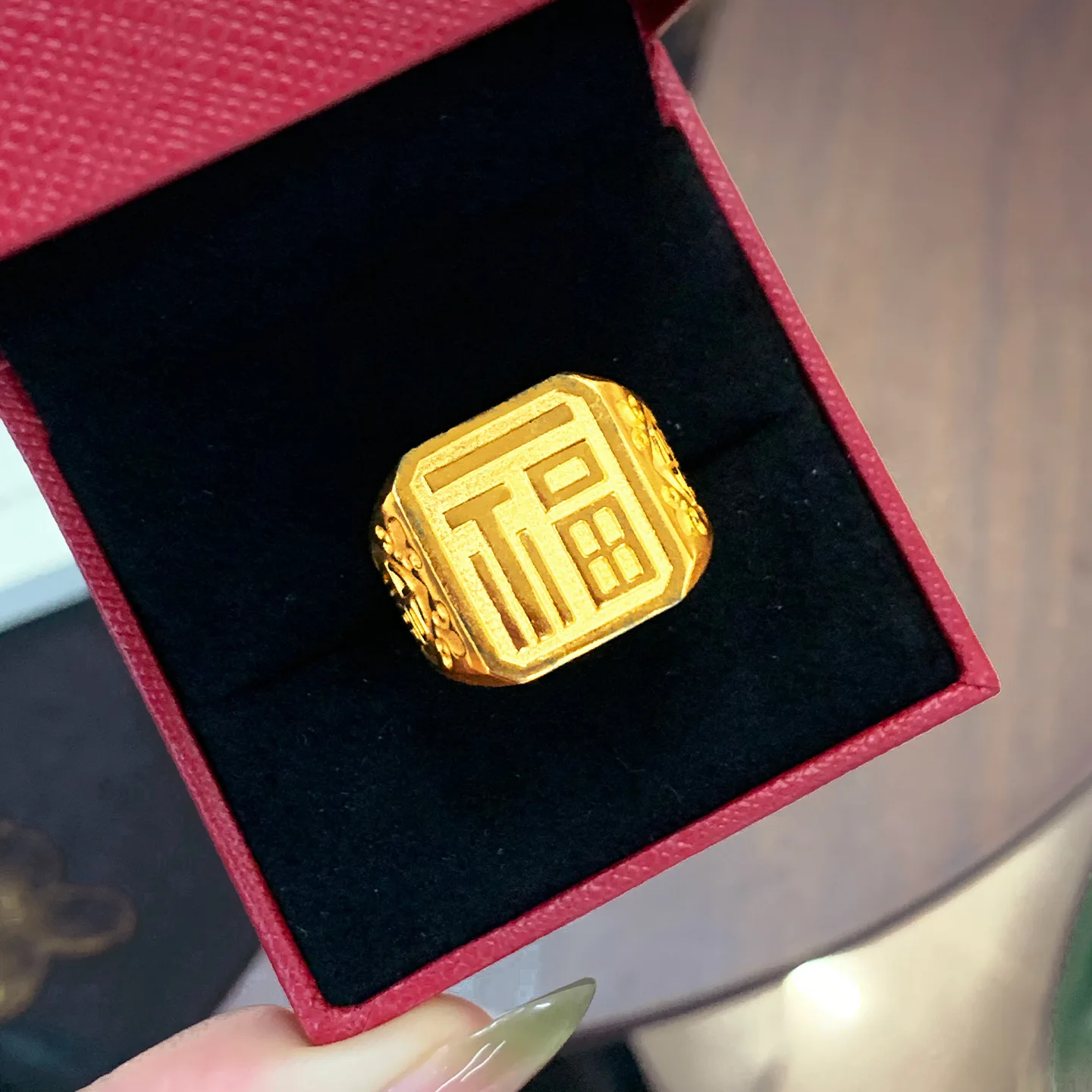 

Luxury 24K 9999 Pure Gold real gold Luckie Luckie Treasure Ring Men's Court Style Opening Adjustable