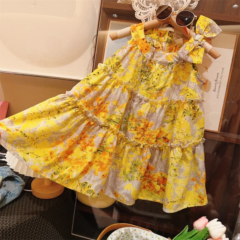 New Girls' Sling Fairy Dress Summer Seaside Holiday Beach Dress Western Style Children's Floral Dress One-Piece Delivery-WSNY