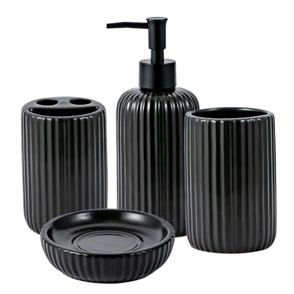 

Modern Bathroom Decor Ceramic Bathroom Accessories Set with Soap Dispenser Toothbrush Holder Soap Dish Modern Birdcage Design