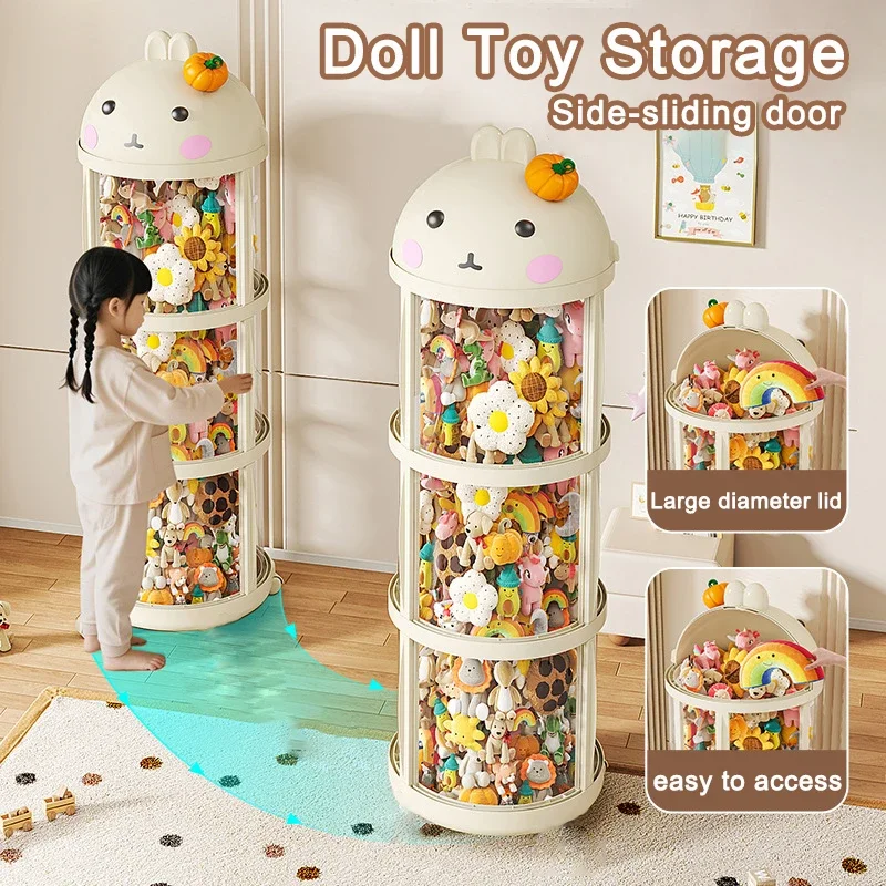 

Doll Storage Bucket Cartoon Toy & Children's Plush Storage Box Transparent Organizer Multi-layer Push The Door Toy Organization
