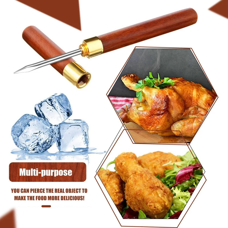 4Pcs 6.1 Inch Stainless Steel Ice Pick Wooden Handle Ice Pick With Cover For Kitchen,Bars,Picnics,Camping And Restaurant