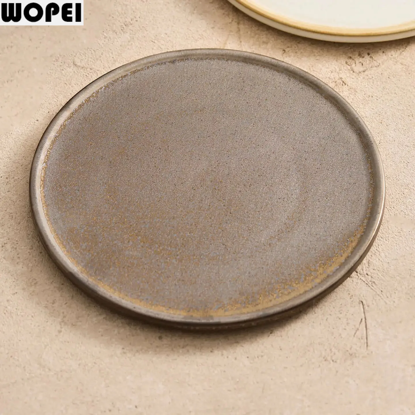 Kiln Changes Circular Flat Plate Ceramic Steak Plate Sushi Dessert Dish Cake Plate Serving Plates Molecular Cooking Tableware