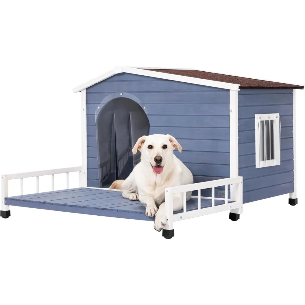 

Large Dog Kennel, 45"L X 54"W X 33"H with Patio and Openable Roof, Extra Large Outdoor Dog Kennel with Windows and Door Cover