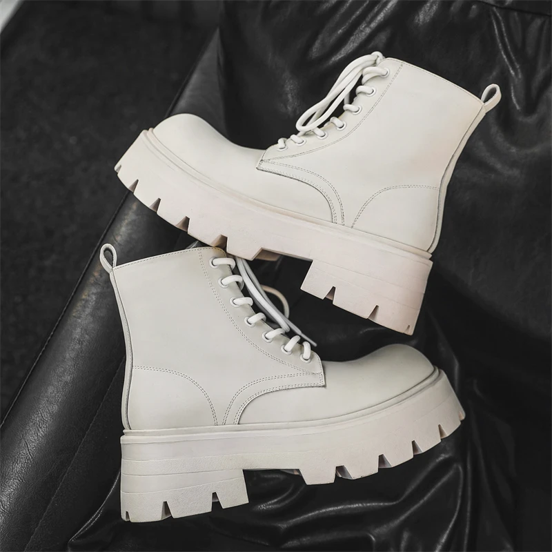 Men Height Increasing Motorcycle Boots with Thick Soles Casual Anti Slip Wear-resistant Youthful Personalized Couple Shoes