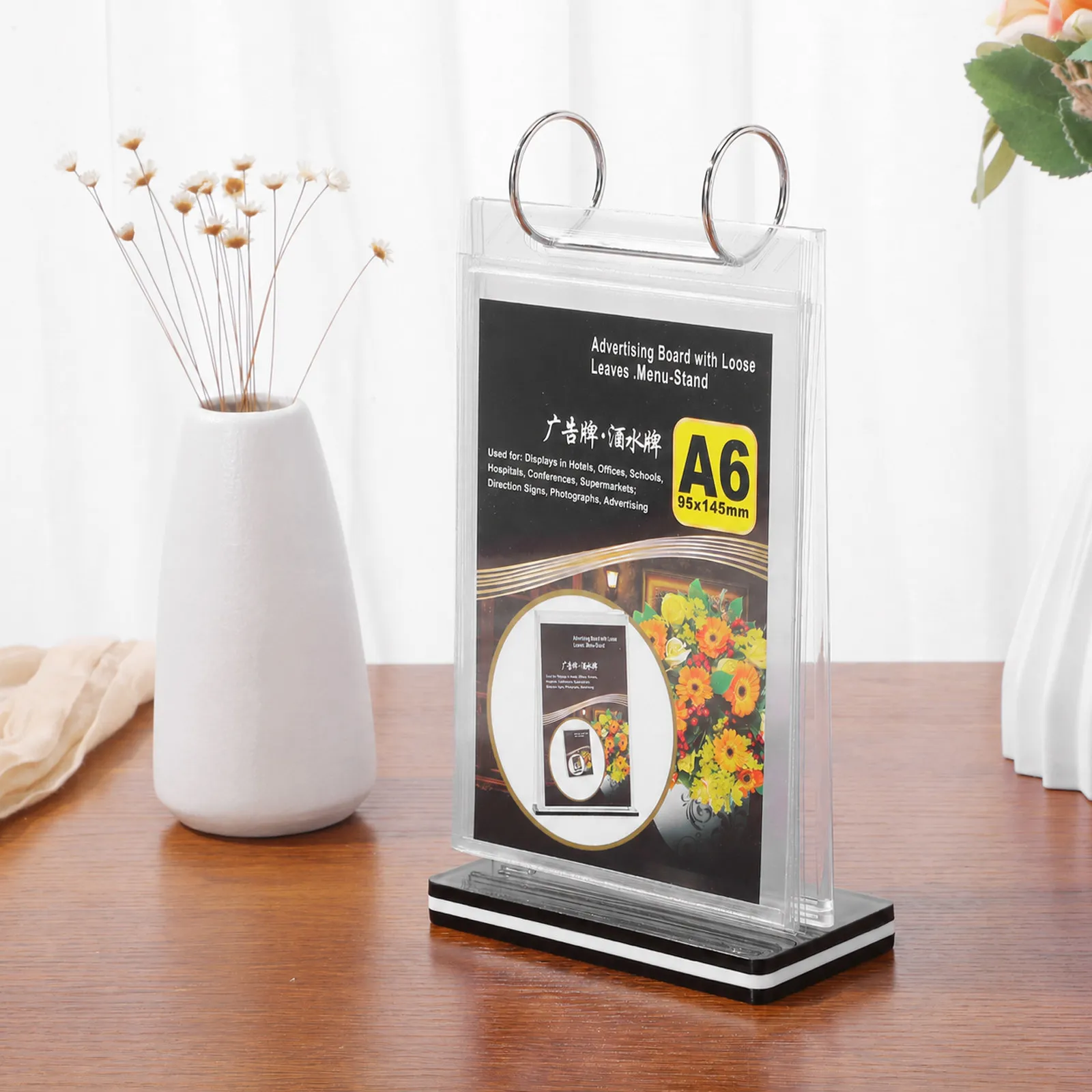 PVC Menu Display Stand A6 Size Tabletop Sign Holder with Stable Base for Restaurants Coffee Shops Retail Stores Supermarkets